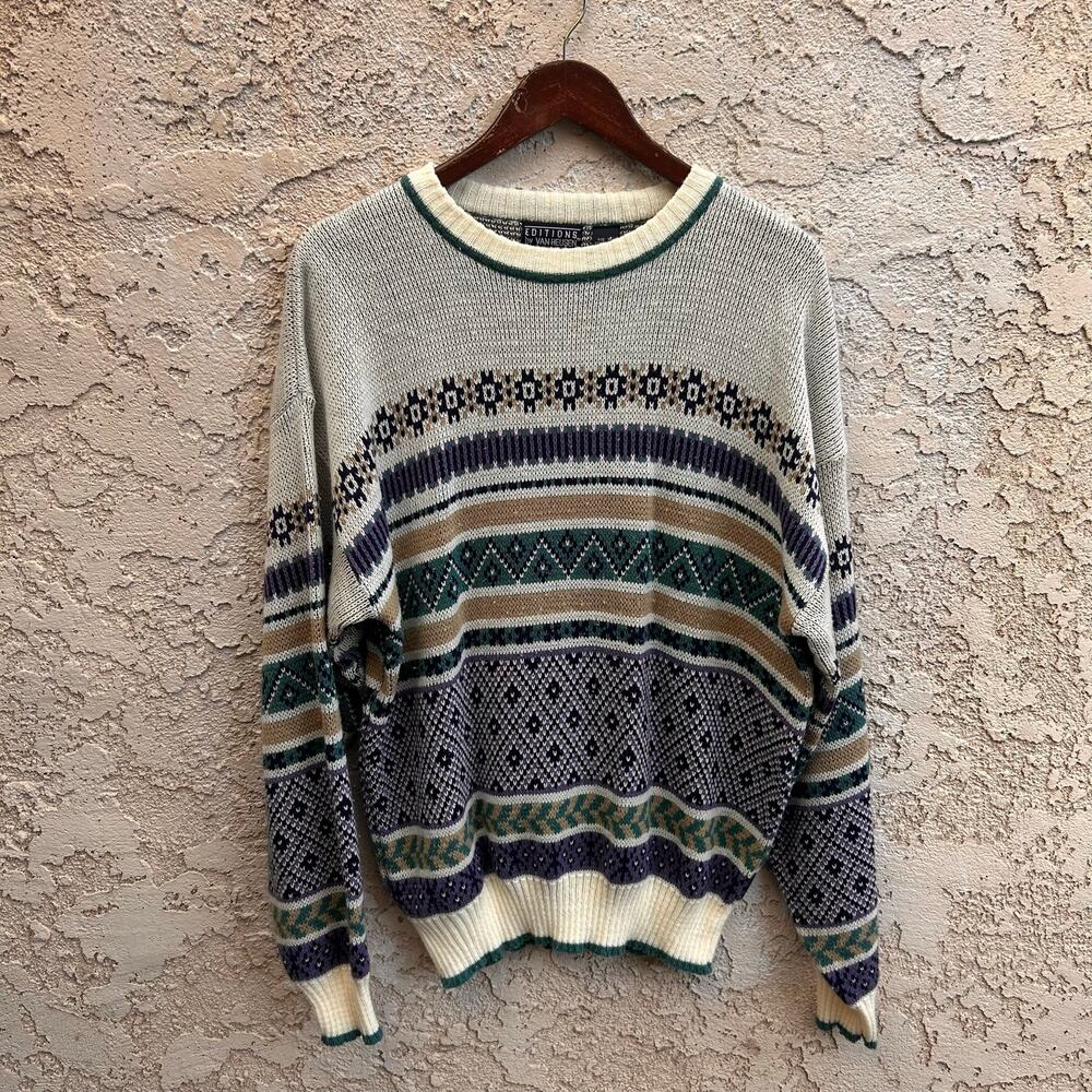 Vintage 90s Fair Isle Nordic Geometric Oversized Sweater Mens XL